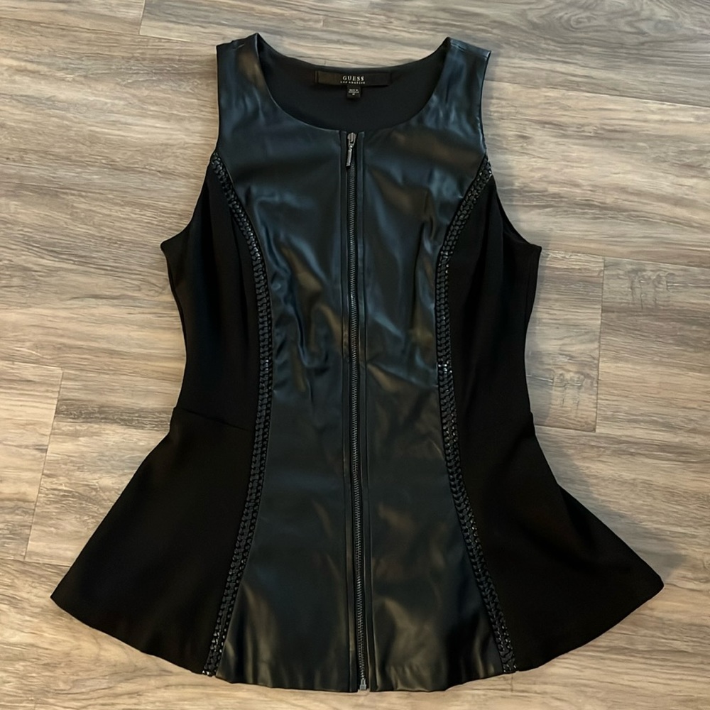 Guess top with faux leather accents